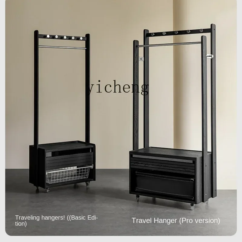 

mobile coat rack storage rack black solid wood floor-to-ceiling bedroom hanger