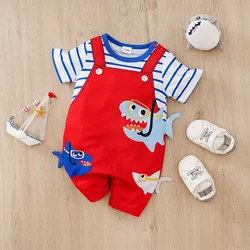 Newborn Baby Clothes Animal-Red sharkPrint Fashion Infant Jumpsuit Toddler Short Sleeve One-piece Pajamas Bodysuit Summer Romper