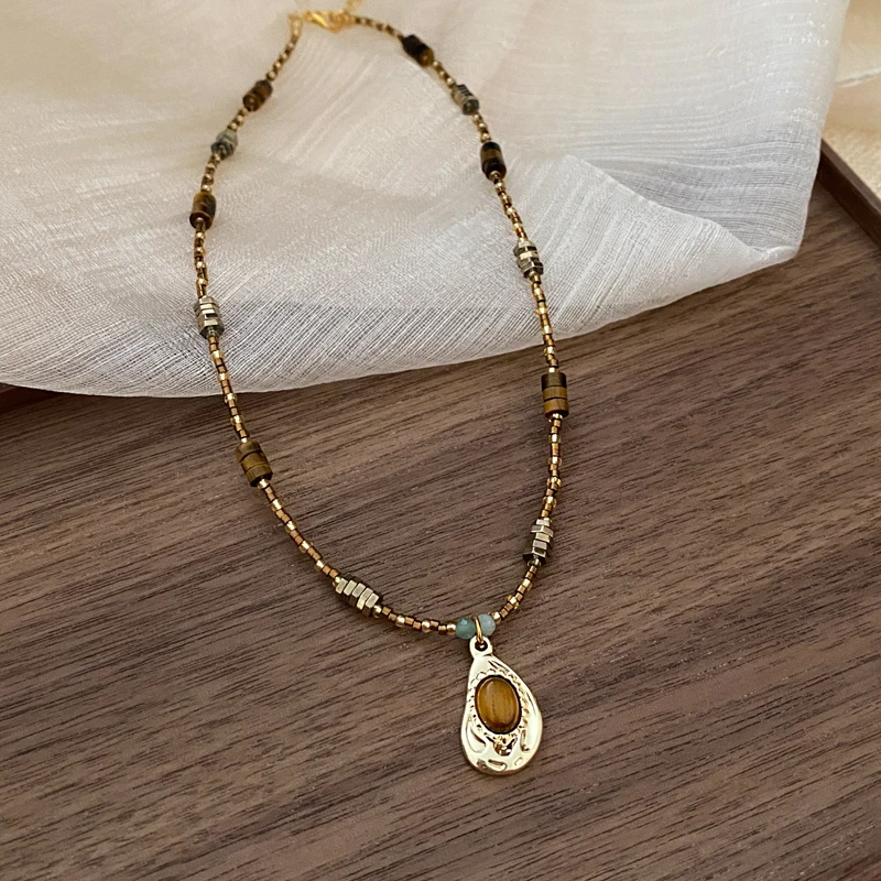 Bohemian Irregular Natural Stones Choker Necklace Imitation Pearls Shell Beaded Necklace For Women Men Vintage Jewelry Gifts K-