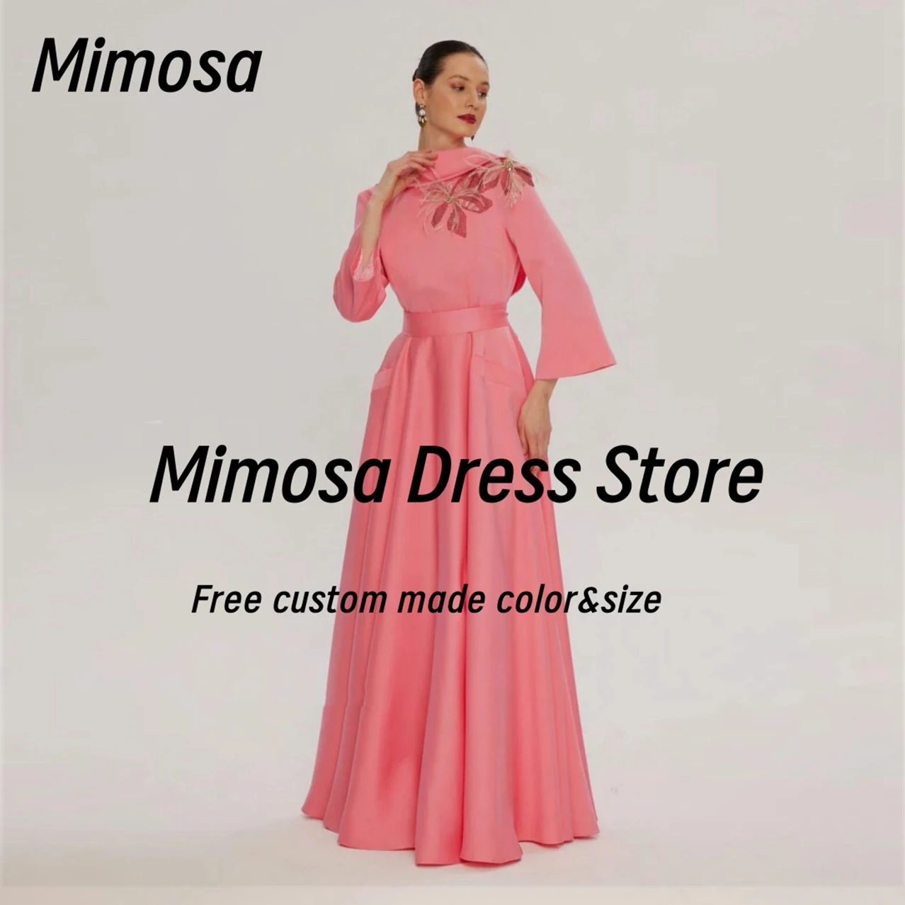 ミモザ 2025 プロムドレス羽ビーズ長袖イブニングドレス V バックレスローブデカクテルパーティードレスカスタマイズ