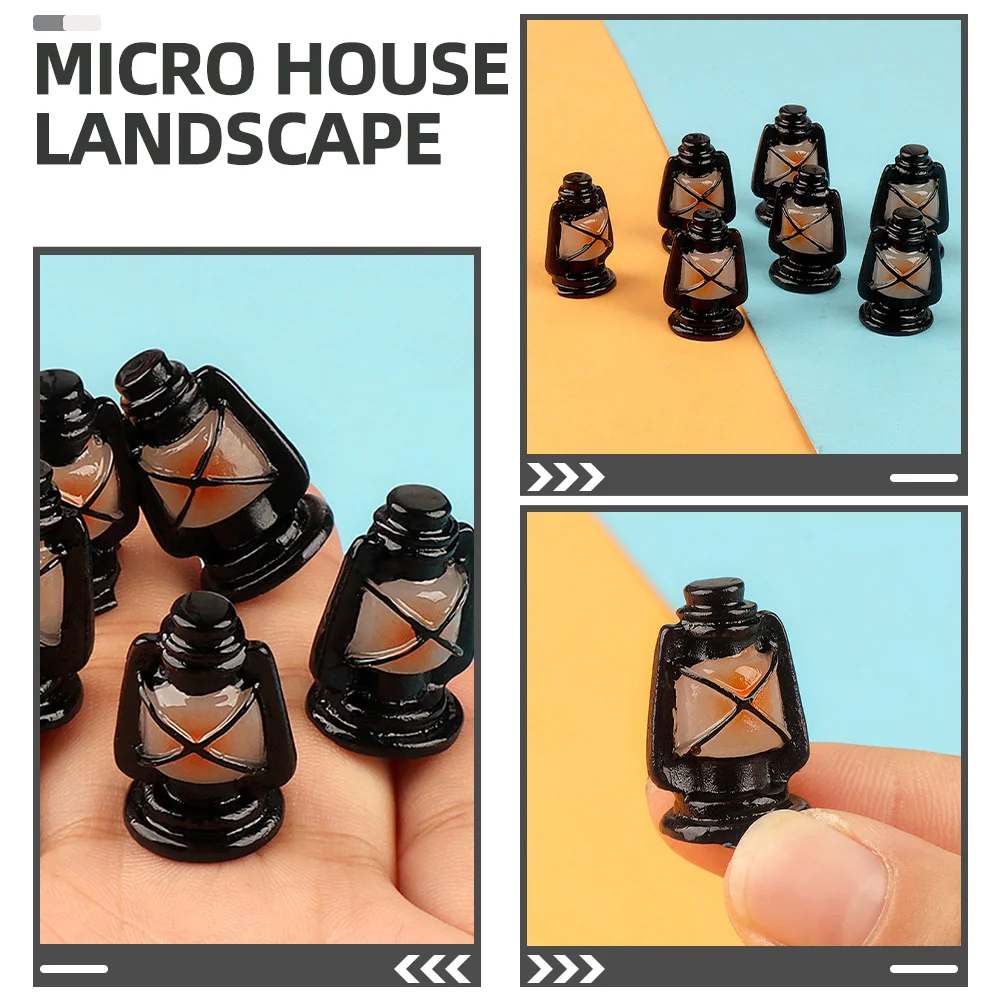 8 stücke Miniatur Laterne Harz Lampe Für Puppenhaus Dekor Micro Landschaft Diy Vintage Desktop Tiny Haus Ornament