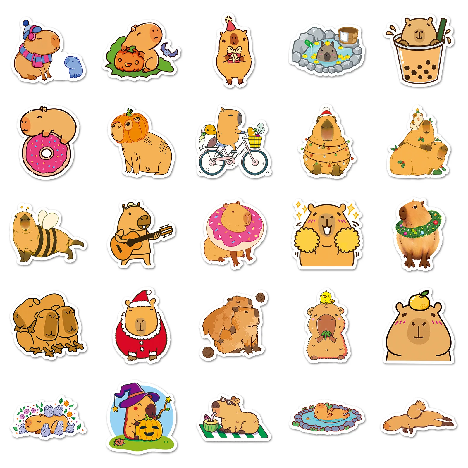 50pcs Cartoon Cute Capybara Sticker PVC Graffiti  Stickr Aesthetic Decorative Scrapbook DIY Child Phone Stationery Decals