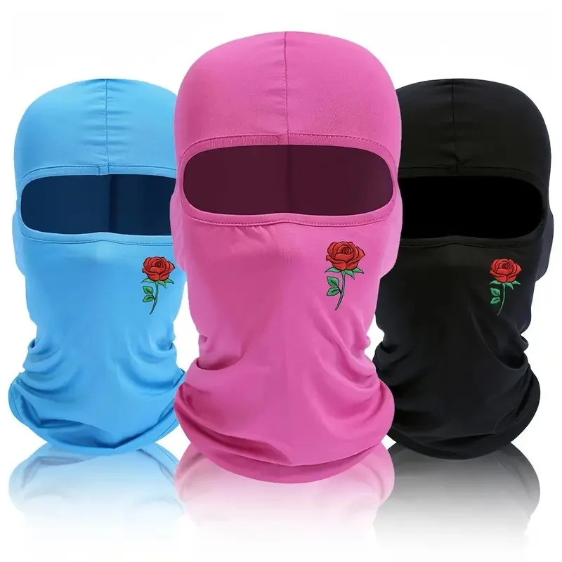 1PC Cool Retro Rose Print Ski Mask For Men And Women, Balaclava Face Mask Cycling Mask Sunscreen Headcover