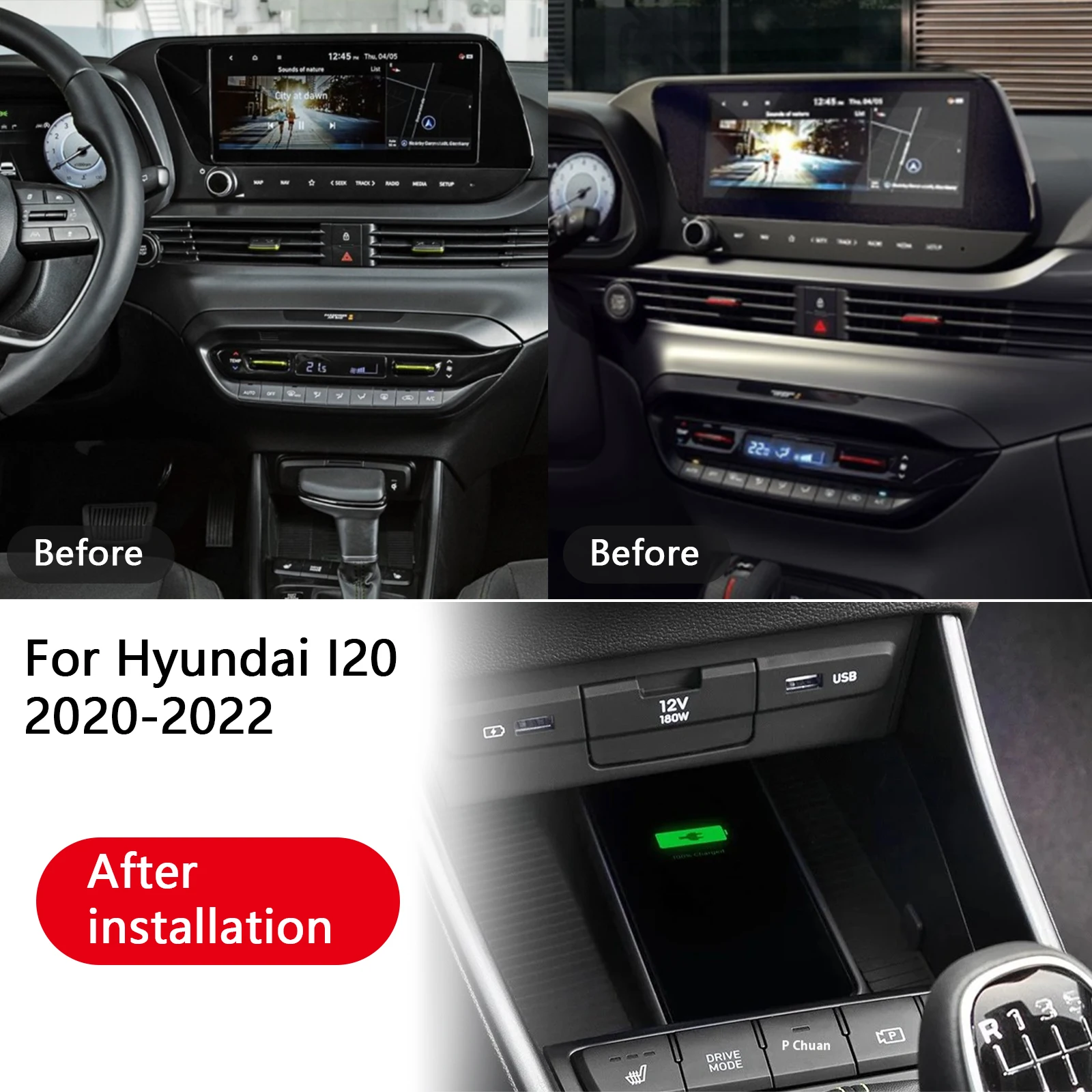 15W Wireless charger,Special on-board QI phone fast charging panel Car Accessories For Hyundai I20 2020-2022