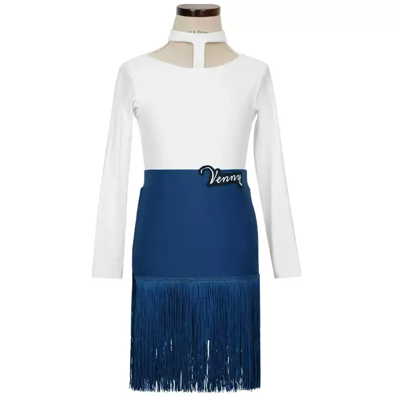 베니 라틴 댄스 드레스 여아용 긴팔 홀터넥 투피스 세트 프린지 장식 트렌디 연습복 댄스 공연 의상