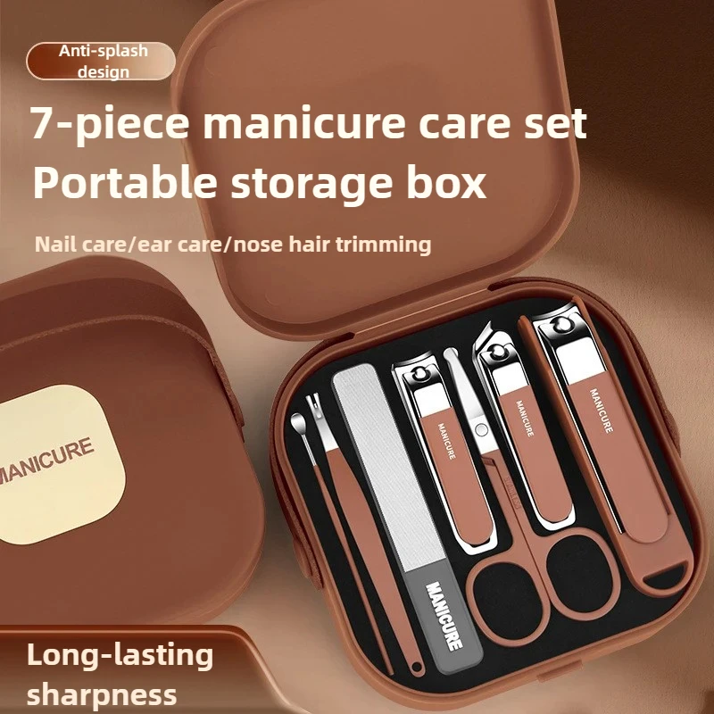 

Complete 7 Pcs Set Manicure Kit Nail Clippers with Clippers Cuticle Pusher & Trimmer portable Gift For Women and Men