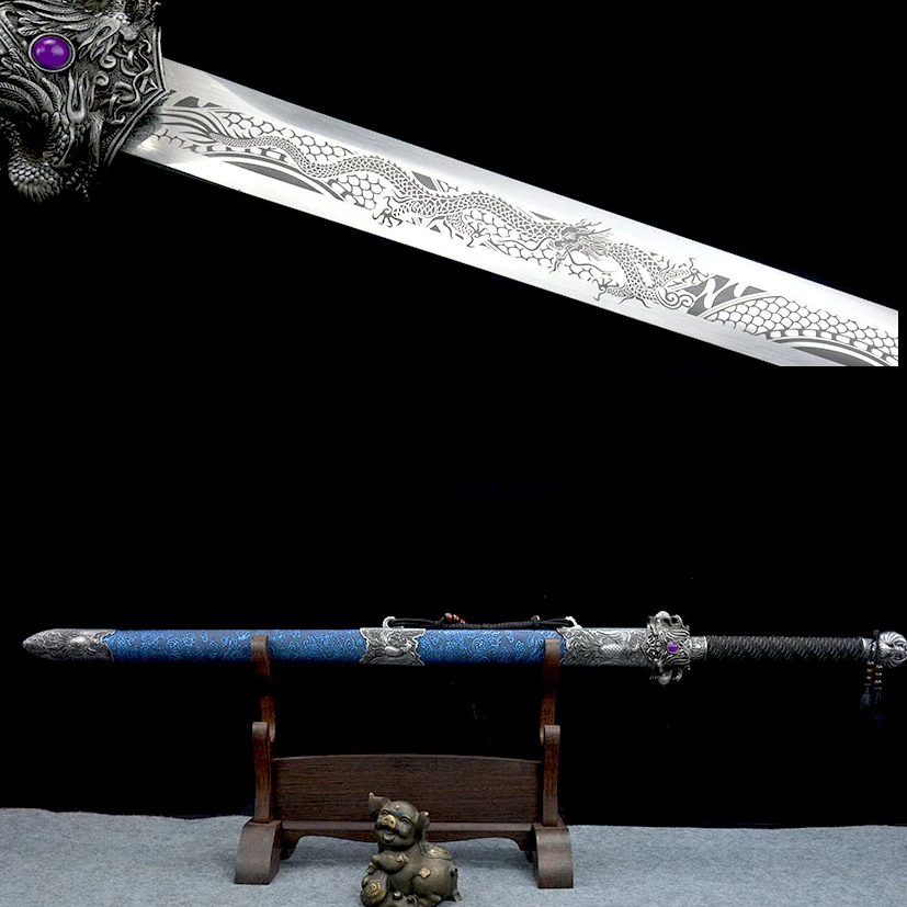 

94.5cm Phoenix Dragon Pattern Sword Medieval katana Battle Preparation full tang Manganese Steel Silver Phoenix Edge Cutting Nin