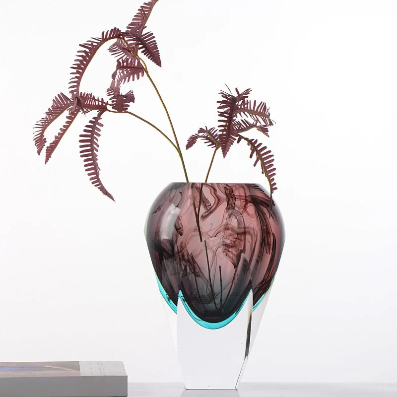 Purple ribbon four-sided light luxury style high-end glazed vase home gift desktop flower arrangement vase