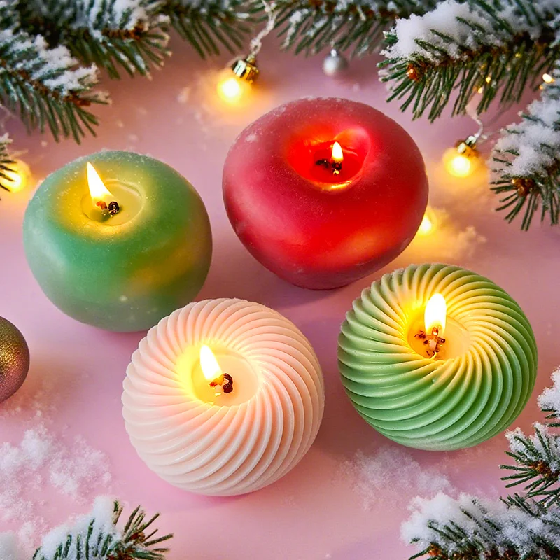 3D Christmas Eve Apple Silicone Candle Mold Handmade Aroma Plaster Resin Ornaments Mold Apple Christmas Candle Making Mould