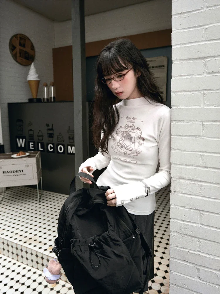 

HOUZHOU Y2k Graphic White T-Shirts Women Harajuku Vintage Long Sleeve Tees Korean Style Streetwear Grunge T-Shirts Aesthetics