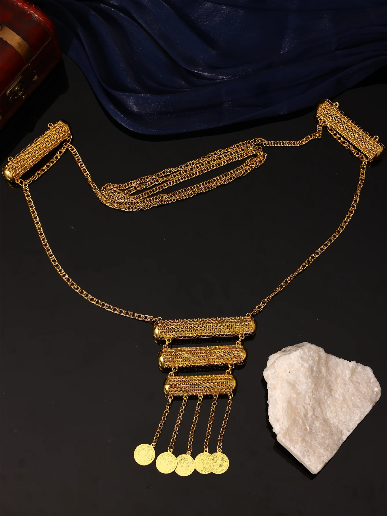 سلسلة جسم أنيقة للسيدات - شكل اسطوانة - منحوتة مجوفة - مجوهرات الزفاف والولائم للسيدات