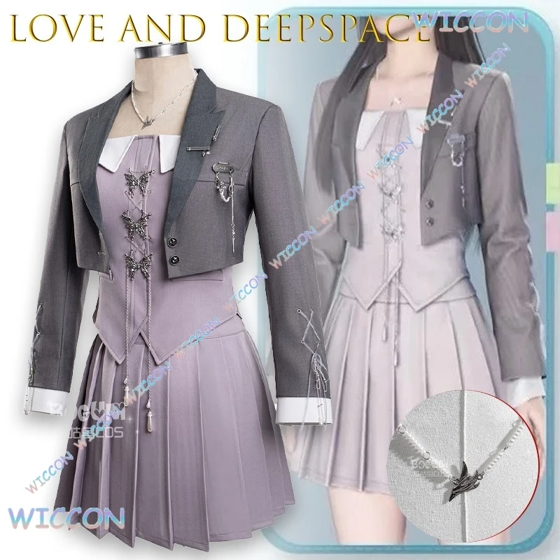 

WuHu/Love And Deepspace Cosplay Costume Whispers Of The Heart Main Control Daily Dress Anime Halloween Game Y2k Gray Pleated Set