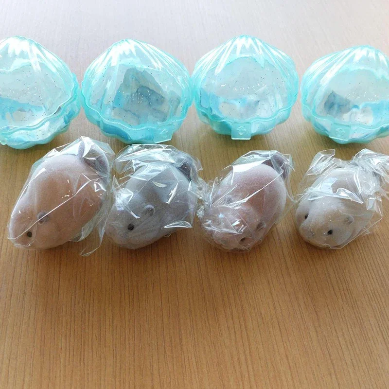 Gashapon Capsule Toys Cute Nutria Figurine Shell Flocking Beaver Kawaii Mouth Animal Figure Table Ornaments Kids Birthday Gifts