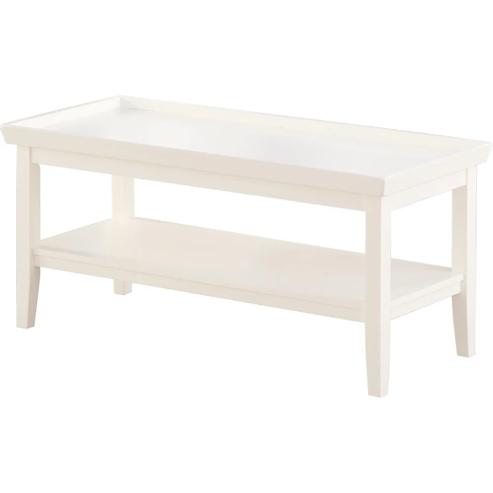 

Coffee Table with Shelf White Solid rubberwood Construction Raised tray like edges Tapered legs with clean Lines