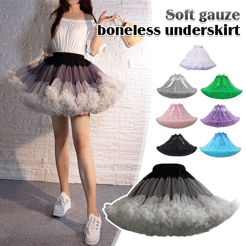 1x Skirt Support Lori Yarn Puffy Yarn Boneless Petticoat Dress Fluffy Cosplay Mini Swing Dance Skirt  Solid Gradient Bow Saree