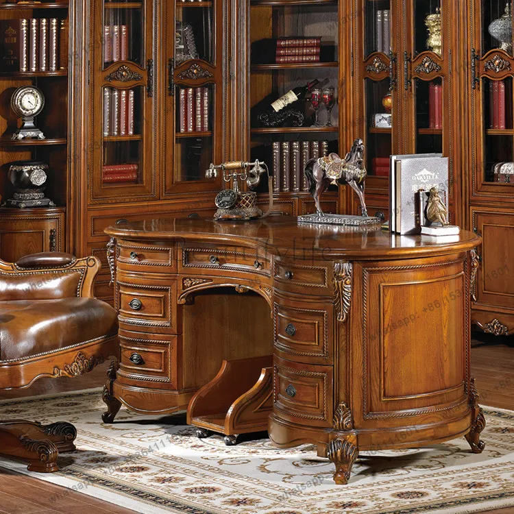 

American rural solid wood desk, large class desk, study room, European semi-circular curved desk