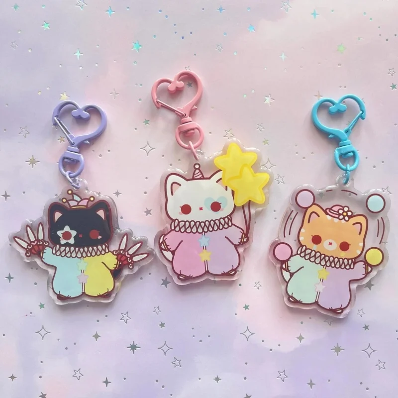 Cat Clown Y2K Keychain Kawaii Transparent Acrylic Keychain Catloverl Kawaii Meme Clown Art Small Gift Creepy Cute
