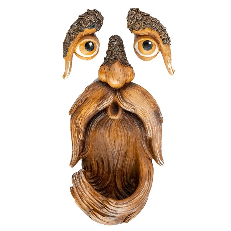 1 Piece Unique Bird Fed Tree Face Decoration Outdoor Garden Patio Garden Decor Old Man Face Easy Install