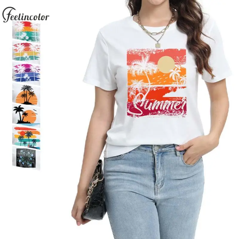 

Hawaii Scenery Printed T-Shirt for Women Summer Fashion Tee Top Girl Oversized Sweetshirt Polyester Elastane Female Streetwear