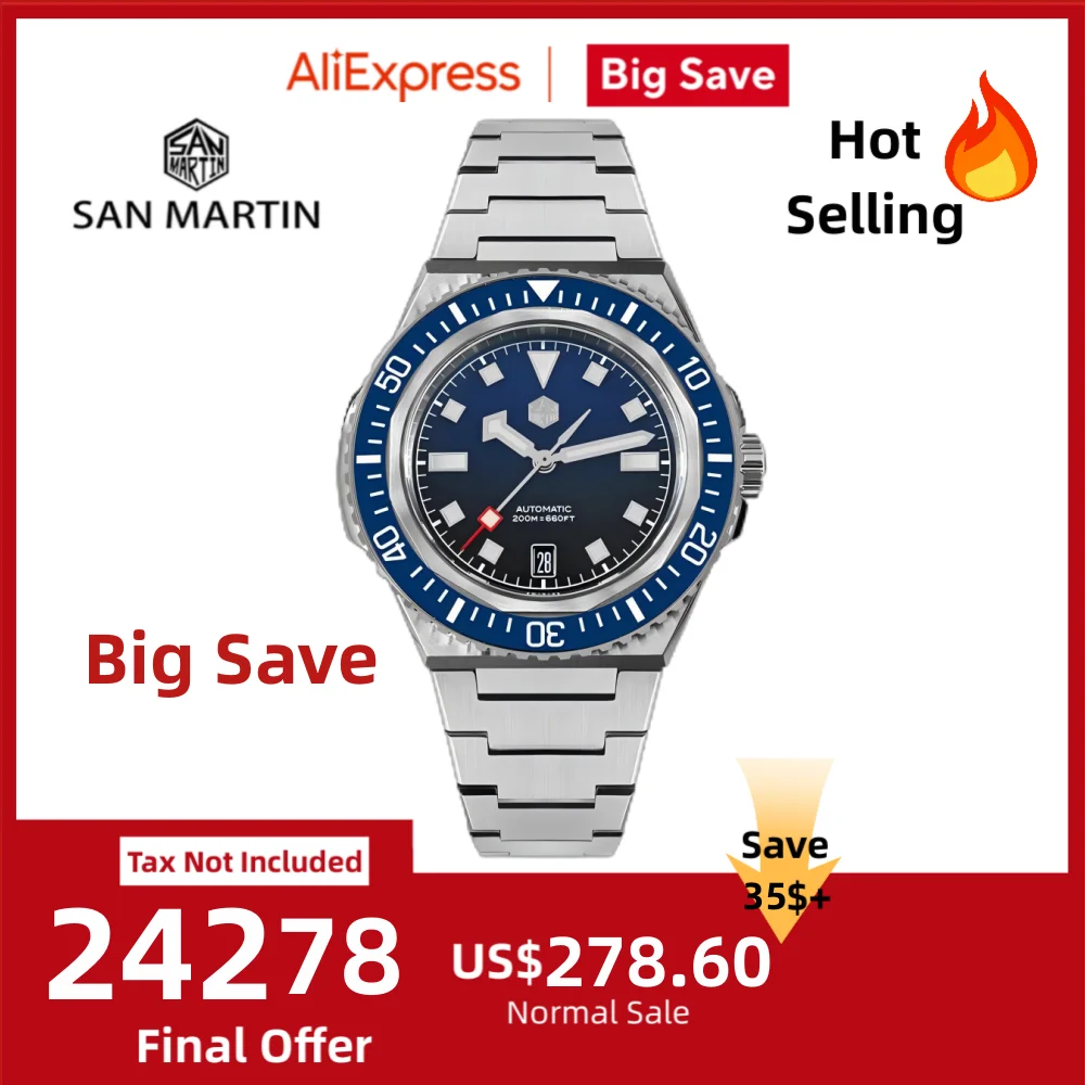 

San Martin 41mm Enamel Gradient Dial Men Diving Watch Mechanical NH35 Wristwatch Monocoque Case Sports 6H 20Bar BGW-X1 SN0146