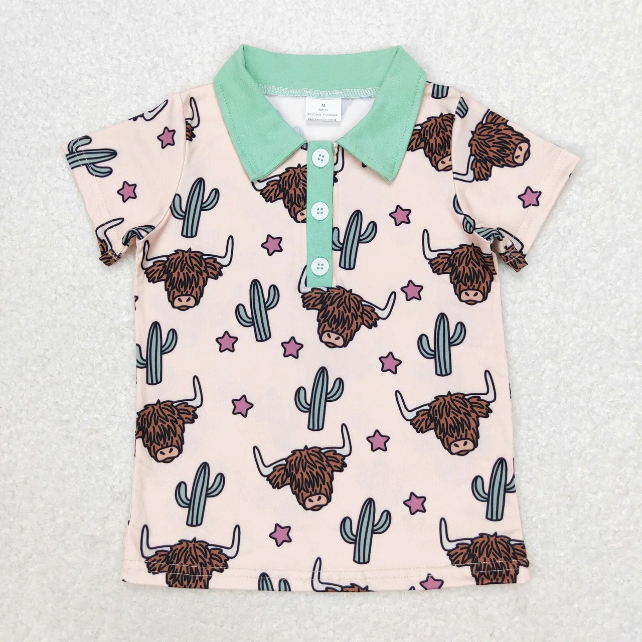 Wholesale Baby Boy Buttons T-shirt Summer Children Kids Short Sleeves Western Farm Shirt Toddler Cow  Horse Truck Tops Clothing