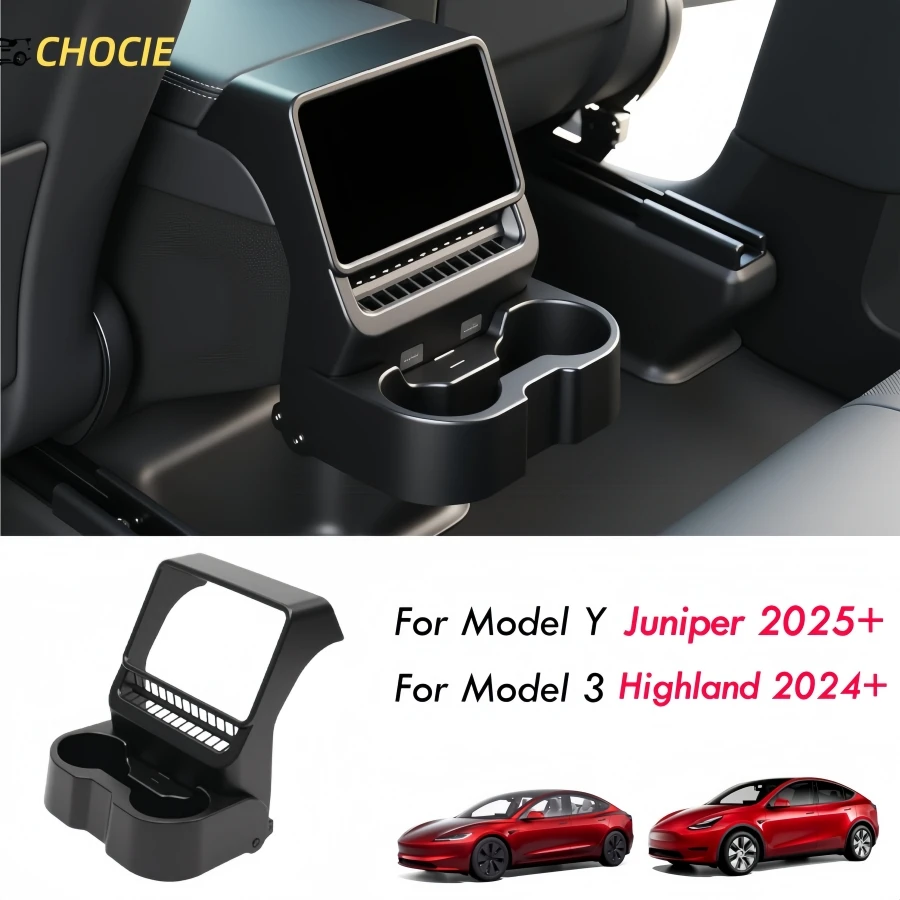 

For Tesla Model Y Juniper Launch 2025+ 3-In-1 Rear Cup Holder Organizer Model 3 Highland 2024+ Retractable Foldable Tray