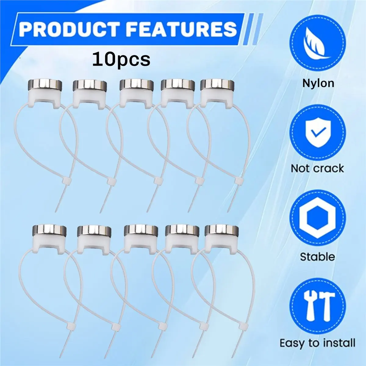 B21B 10 Pcs Magnetic Cable Holder Tie Mount Nylon Ties Base with Stable Wire Fixing Seat Zip Cable Tie Mount Silver