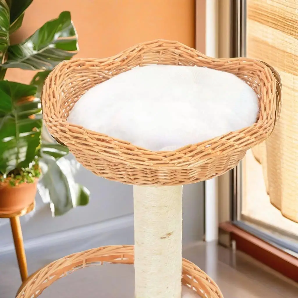 Natural Willow Wood Cat Tree with Sisal Scratching  - Durable & Stylish Furniture for Cats