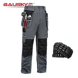 Cotton Work Pants Men Electrician Protection Construction Pants with Knee Pads Work Trousers Men Multi Pockets