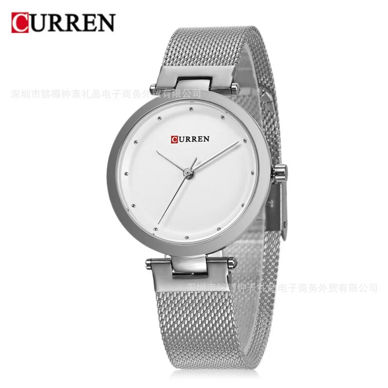Curren 9005 ساعة نسائية حزام الصلب مقاوم للماء ساعة كوارتز موضة ساعة عادية