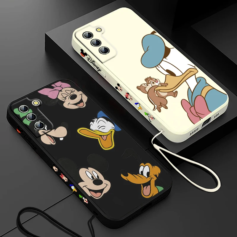 Mickey Mouse And Donald Duck Phone Case For Samsung Galaxy S24 S23 S22 S21 S20 Pro FE Plus Ultra Liquid Left Rope Cover