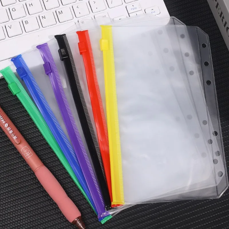 Imagem -02 - Foldas Zíper Transparentes Bolsas de Folhas Soltas Impermeável Documento Pvc Malote Bolsos Binder Furos Tamanho a6 Pcs Pcs