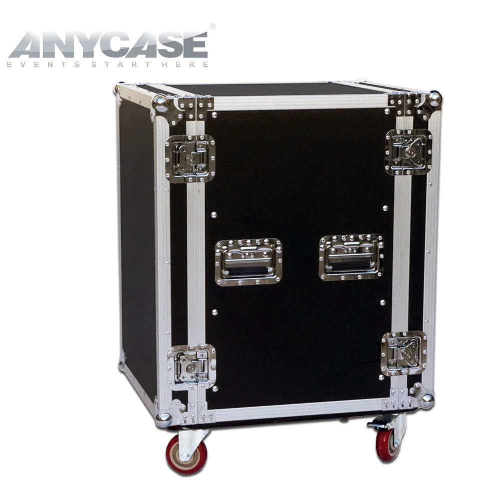 16U ATA Rack Case, 9mm Laminated Plywood Aluminum Hardware, Shock Mount Road Case with Wheels, Aluminum Amp Flight Case