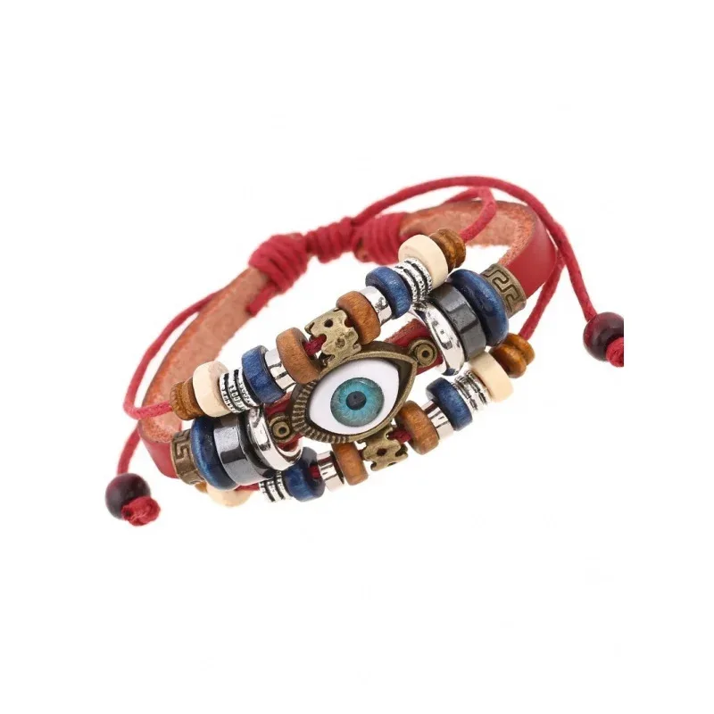 يمكن تعديل سوار سوار من الجلد بتصادم الروح على الطراز العرقي مع سوار مزخرف للرجال