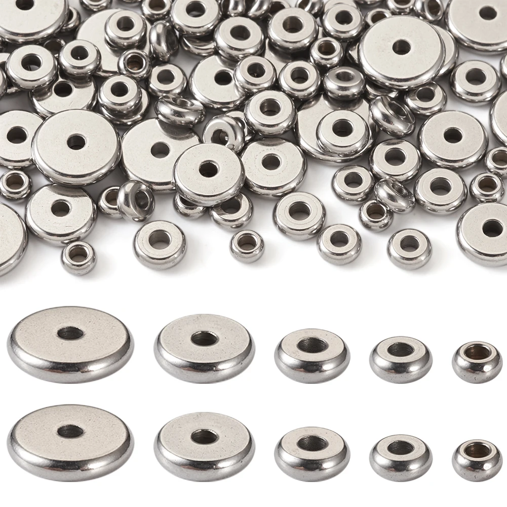 100pcs 304 Stainless Steel Beads Disc Loose Spacer Beads Metal Bead 4/5/6/8mm DIY Bracelet Necklace Jewelry Making Accessories