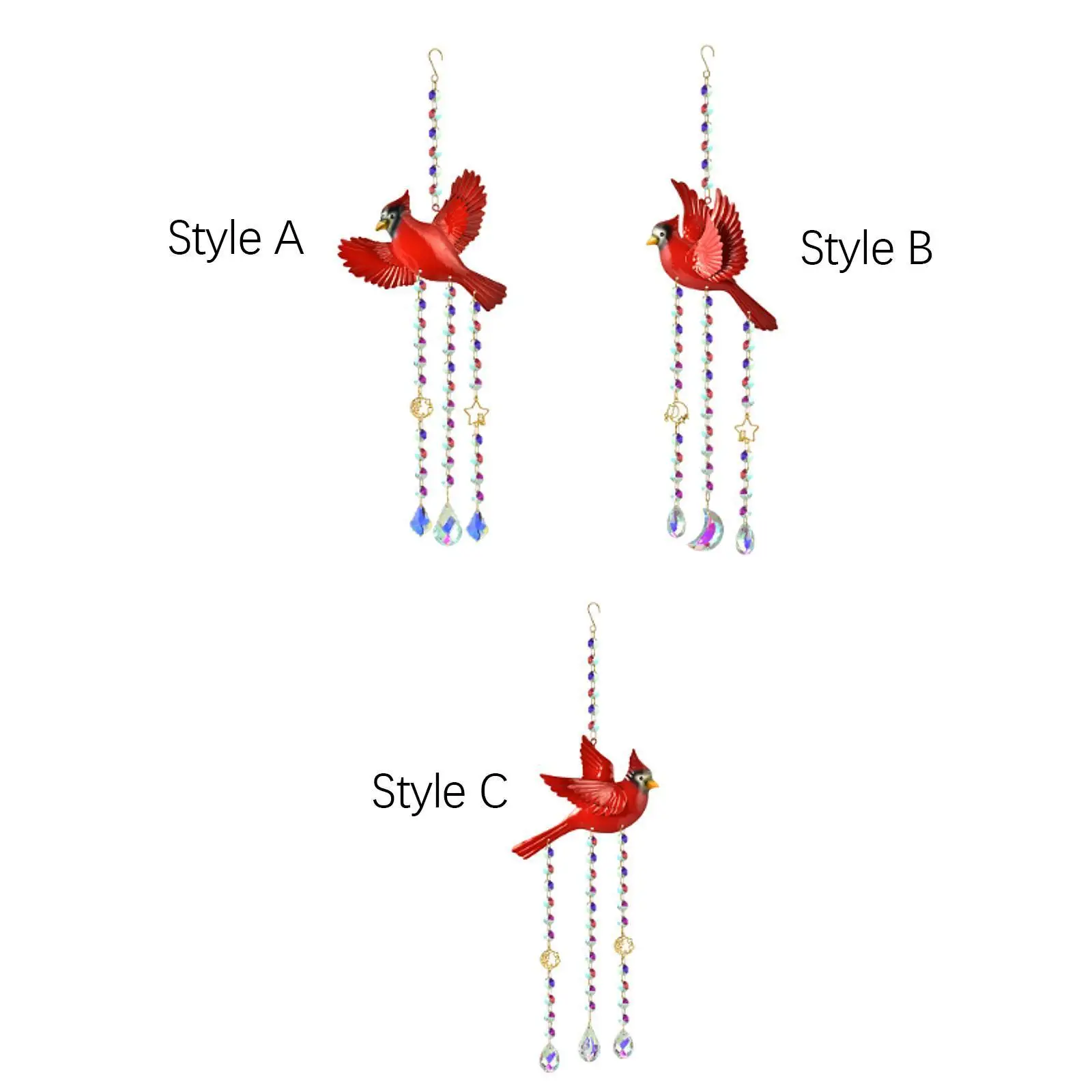 Red Cardinal Bird Wind Chime Decoration Length 60cm for Garden Backyard