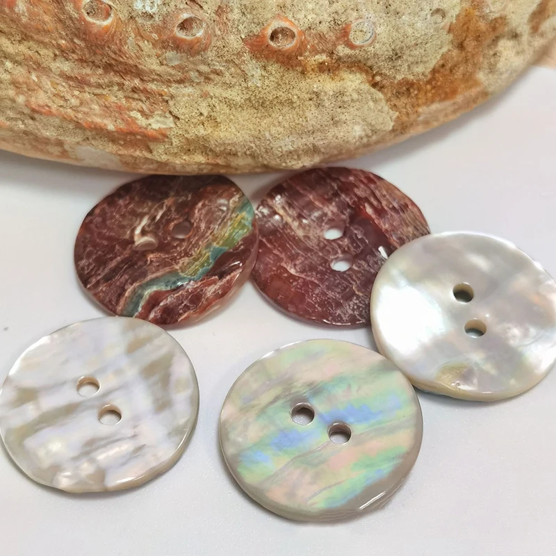 10 Stück natürliche Abalone-Perlen-Muschelknöpfe für Kleidung, Nähzubehör, Scrapbooking, DIY, Kleidungsstück, 2-Loch, runder Muschelknopf