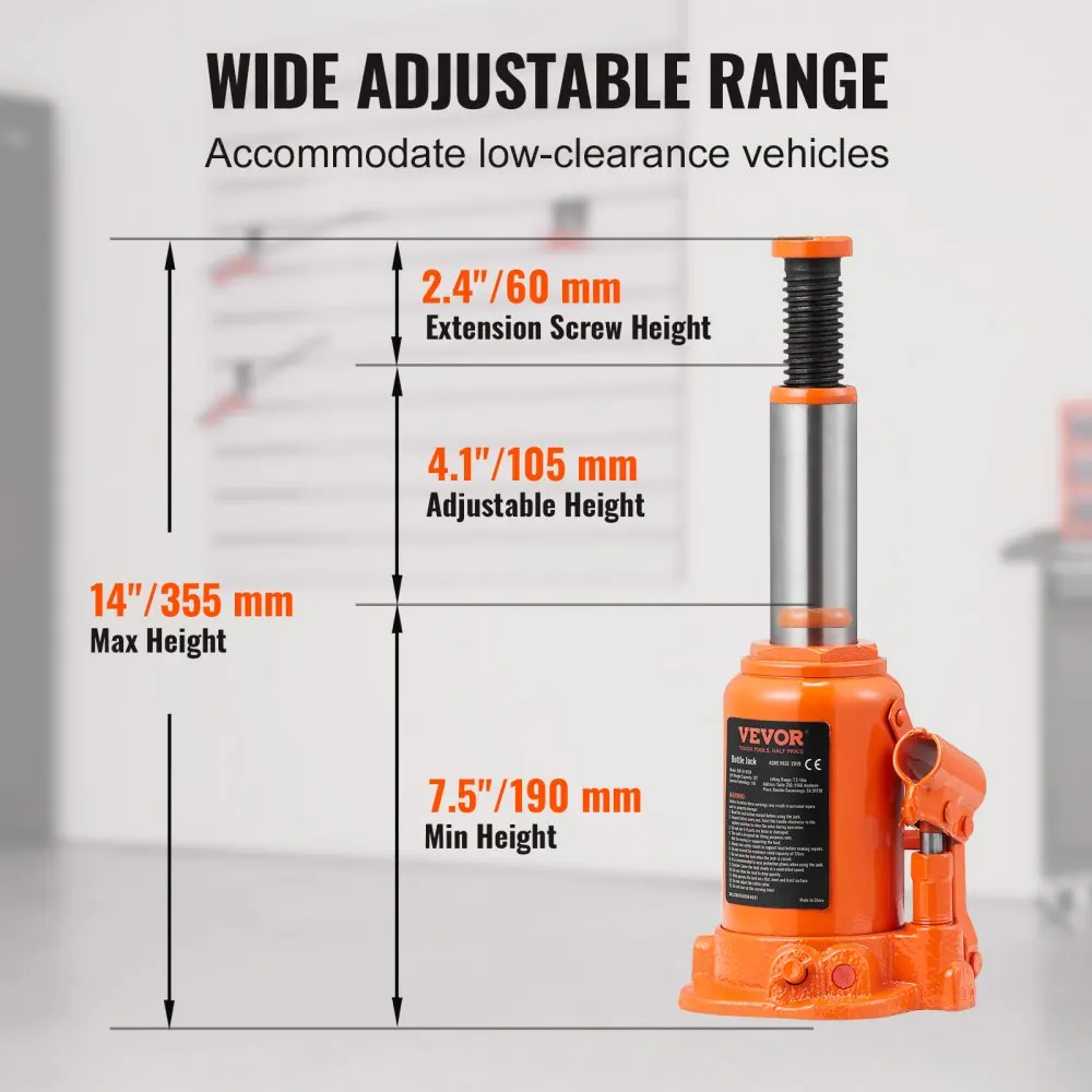 VEVOR Hydraulic Bottle Jack All Welded Bottle Jack Lifting Range with 3-section Long Handle For Industrial Engineering
