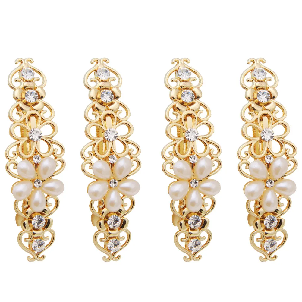 4Pcs Pearl Hairpins Alloy Hair Clips Elegant Lightweight Hair Accessories for Women Girls Rhinestone Barrettes