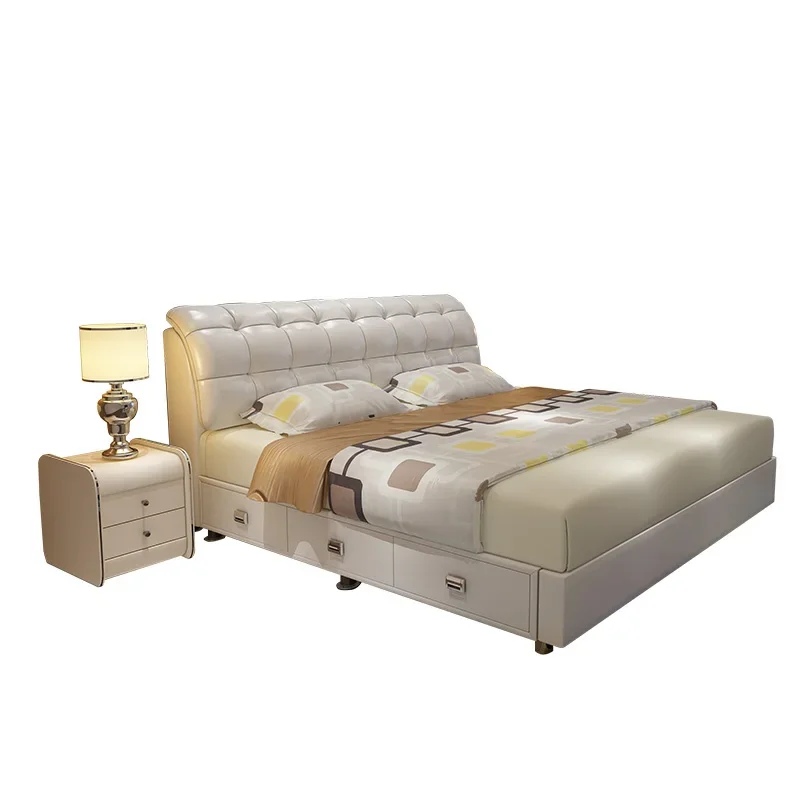 Premium light luxury modern simple leather bed double 1.8m king bed