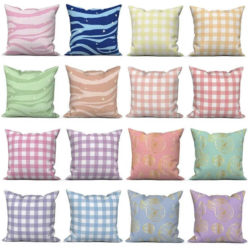 

Decorative Cushion Cover Home Sofa Decor Morandi Color Geometric Pattern Pillowcase Striped Plaid pillowcase