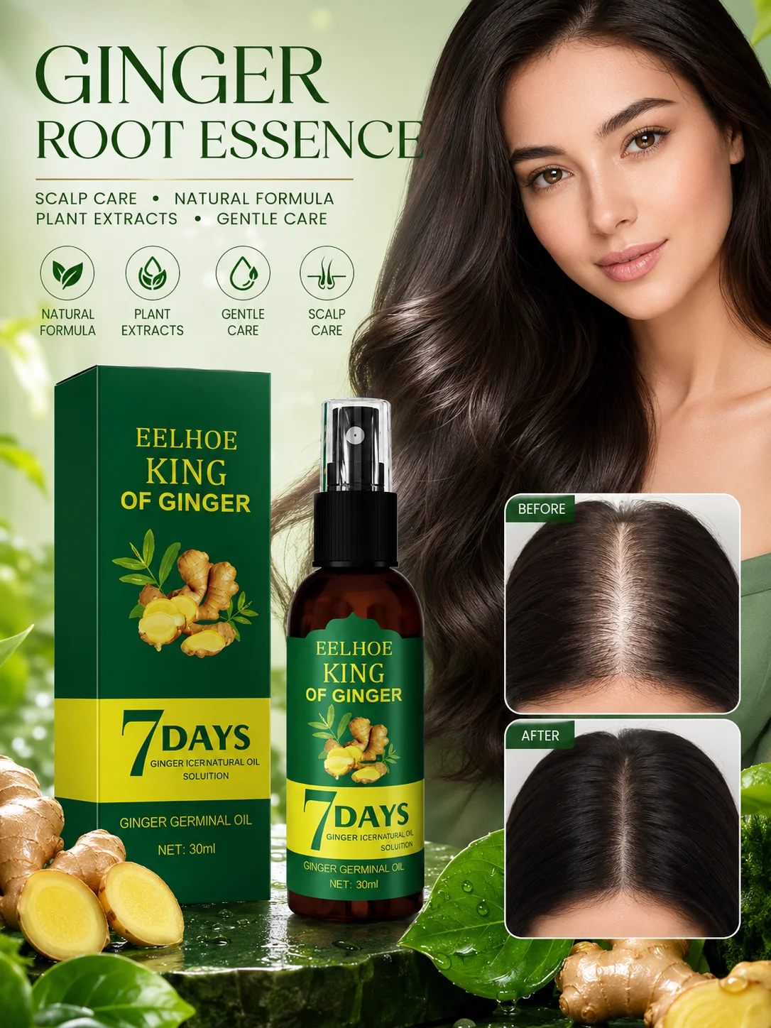 

Ginger extract protects hair and scalp, increases resilience.
