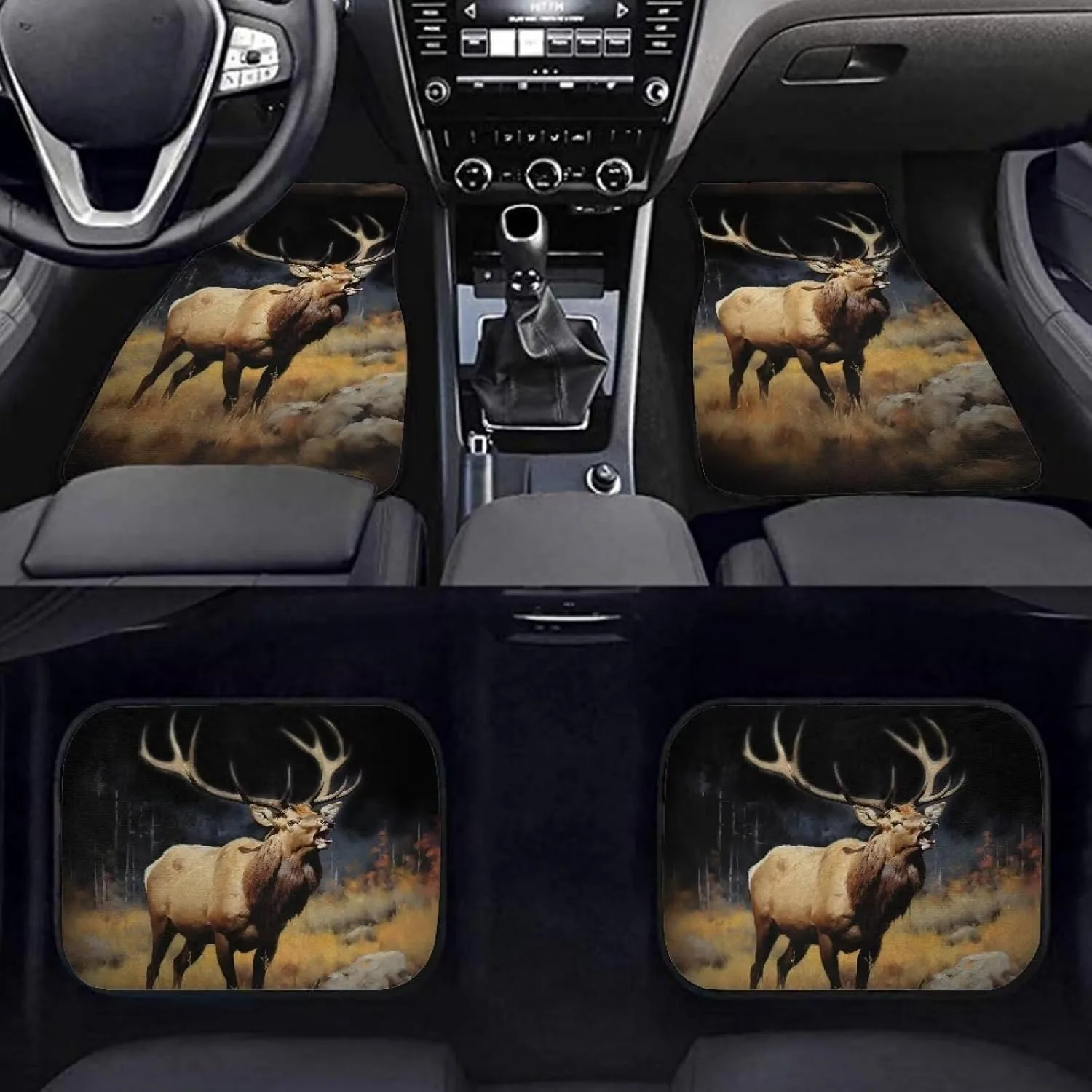 4pcs Set Cute Antelope Car Floor Mats With Non-Slip Backing, All-Weather Heavy Duty Fit For For SUVs, Trucks, Sedans - Cute Ante