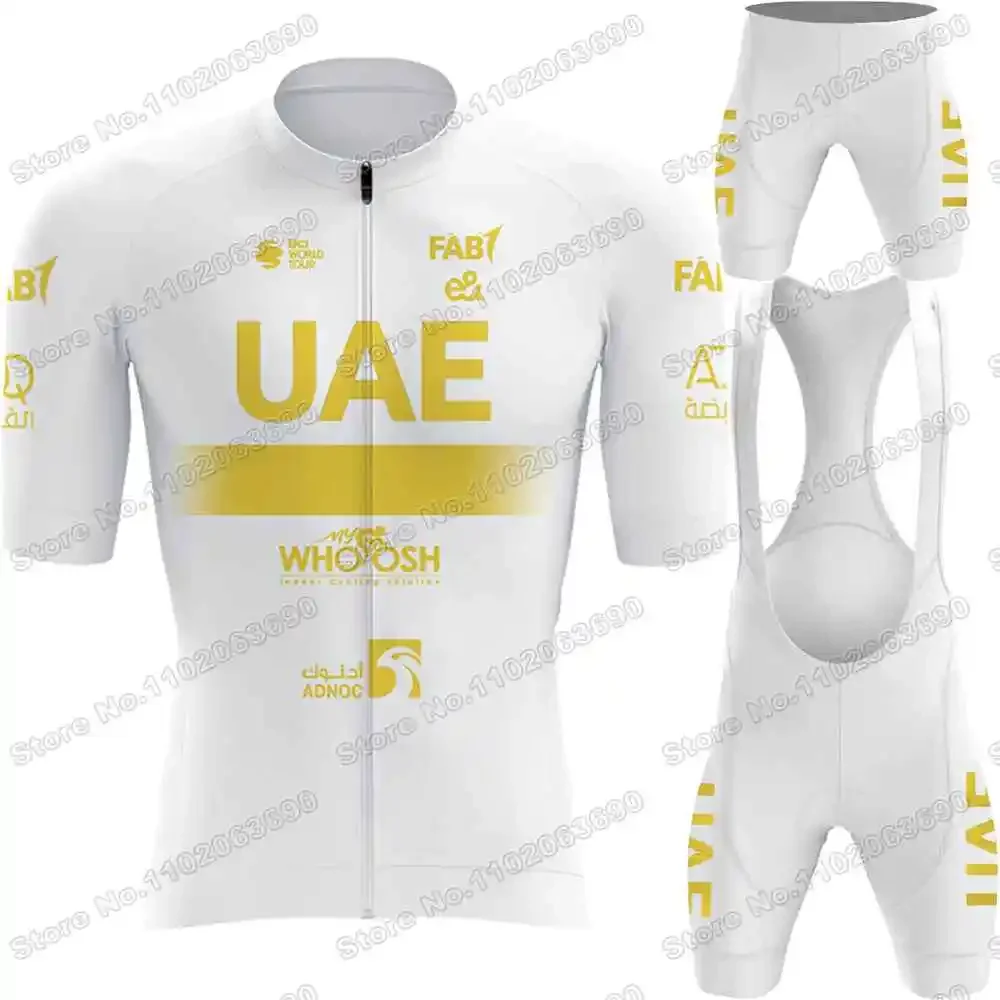 Golden Cycling Jersey UAE Team 2023 Set Men Cycling Clothing White Kits Road Bike Shirt Suit Bicycle Bib Shorts MTB Ropa Maillot