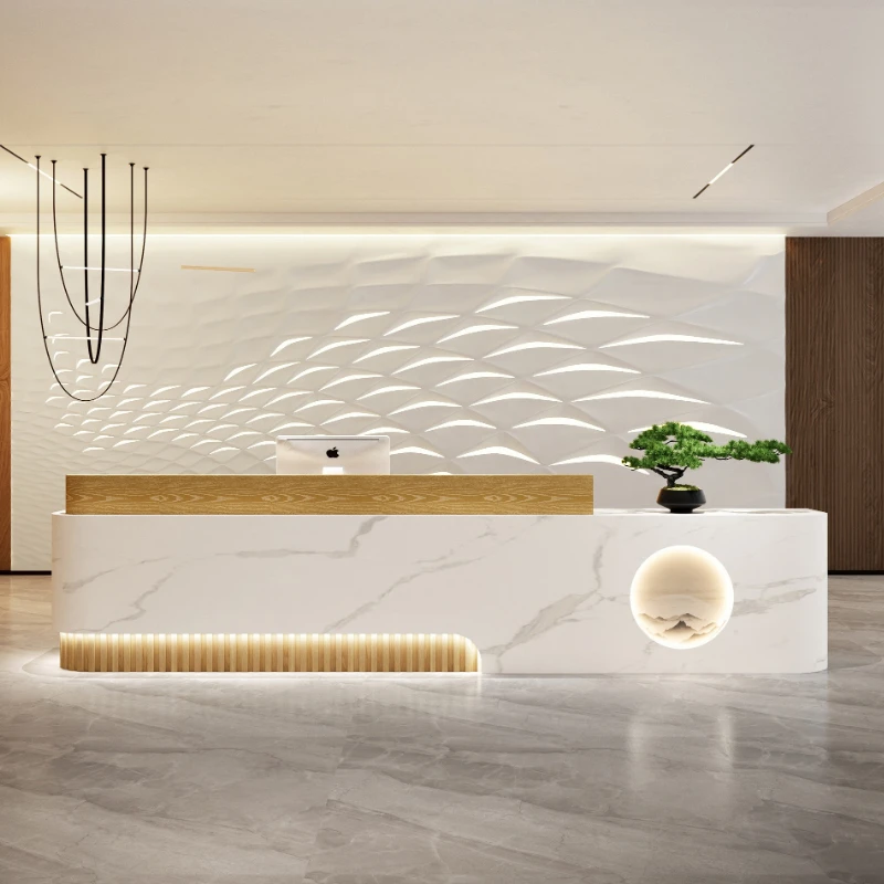 مكاتب الاستقبال الحديثة البسيطة الرجعية الخشب الطبيعي اللون النمط الصيني مكاتب الاستقبال أثاث المكاتب التجميل استقبال ZY40JDT #5