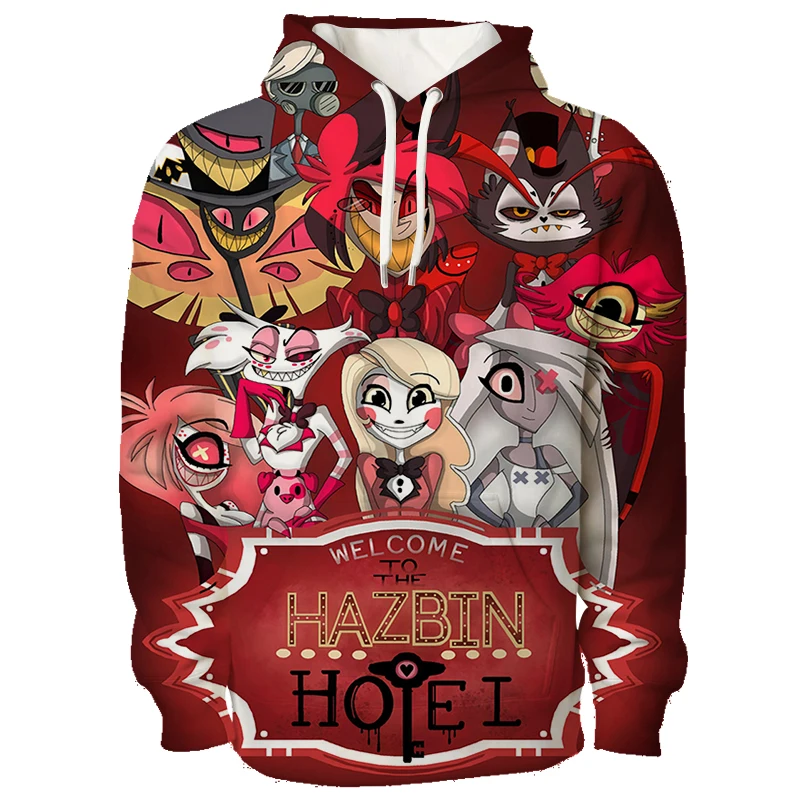 Newest Anime Hazbin Graphic Hoodie Men\'s 3D Full Print Hooded Sweatshirts Trend Streetwear Hotel Cartoon Pullover Tops Clothing