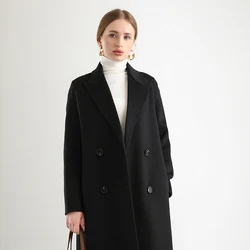 2024 Casual High Quality Coat Double-sided wool Long women's loose-fitting lapel 100% wool coat