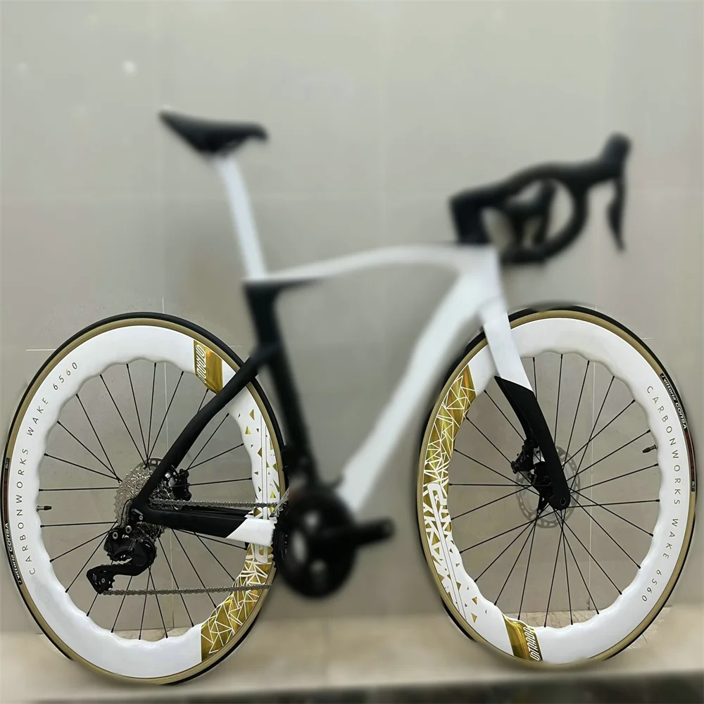 

6560 Road Bike Wheels Carbon Wheelset Gold, 700C Rim Disc Brake Clincher Tubeless UD Glossy Wheels