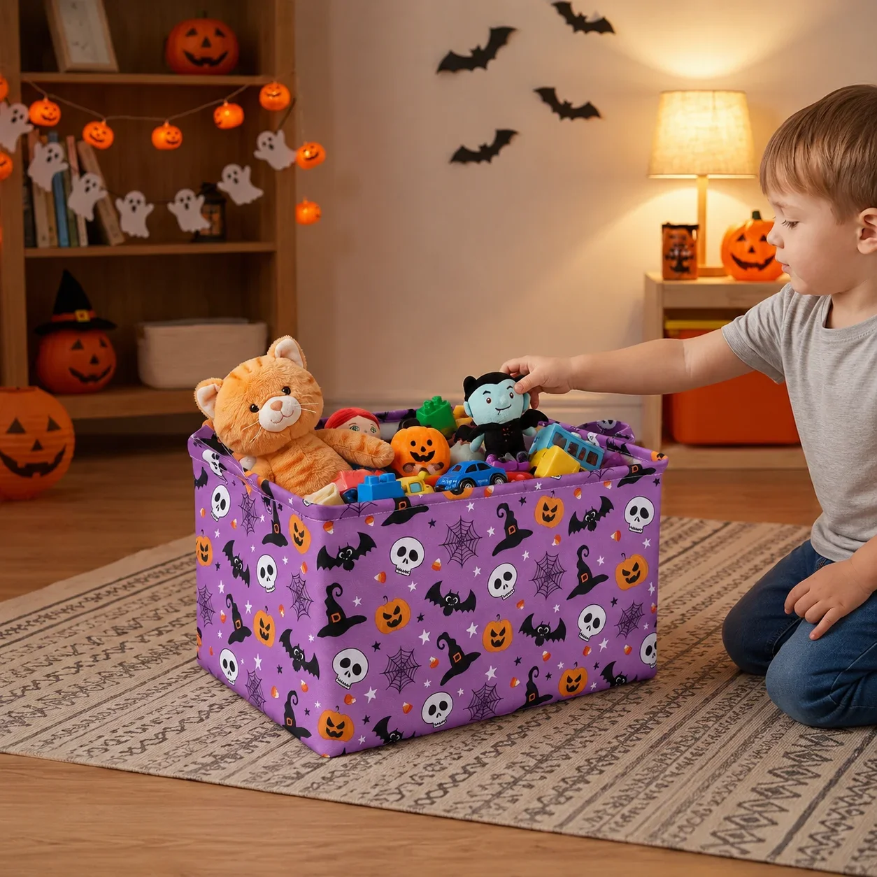 Halloween-Aufbewahrungskorb, Großer Faltbarer Spielzeug-Aufbewahrungskorb mit Griff, Multifunktionaler Canvas-Kleideraufbewahrungskorb – Detail 5