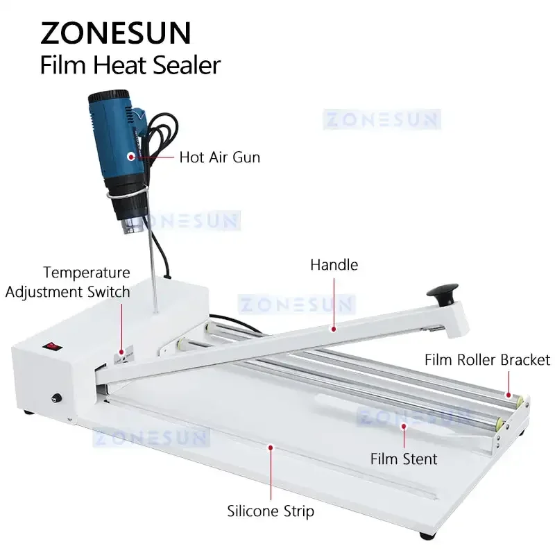 ZONESUN ZS-MSCS3 Manual Shrink Wrap Sealer with Hot Cutting System for PVC PE POF Film Packaging Machine